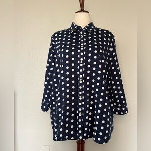 Chaps Navy and White Polka Dot Shirt